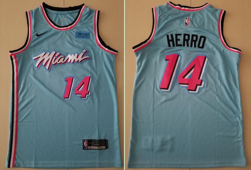 Men Miami Heat #14 Herro Blue Nike Game NBA Jerseys